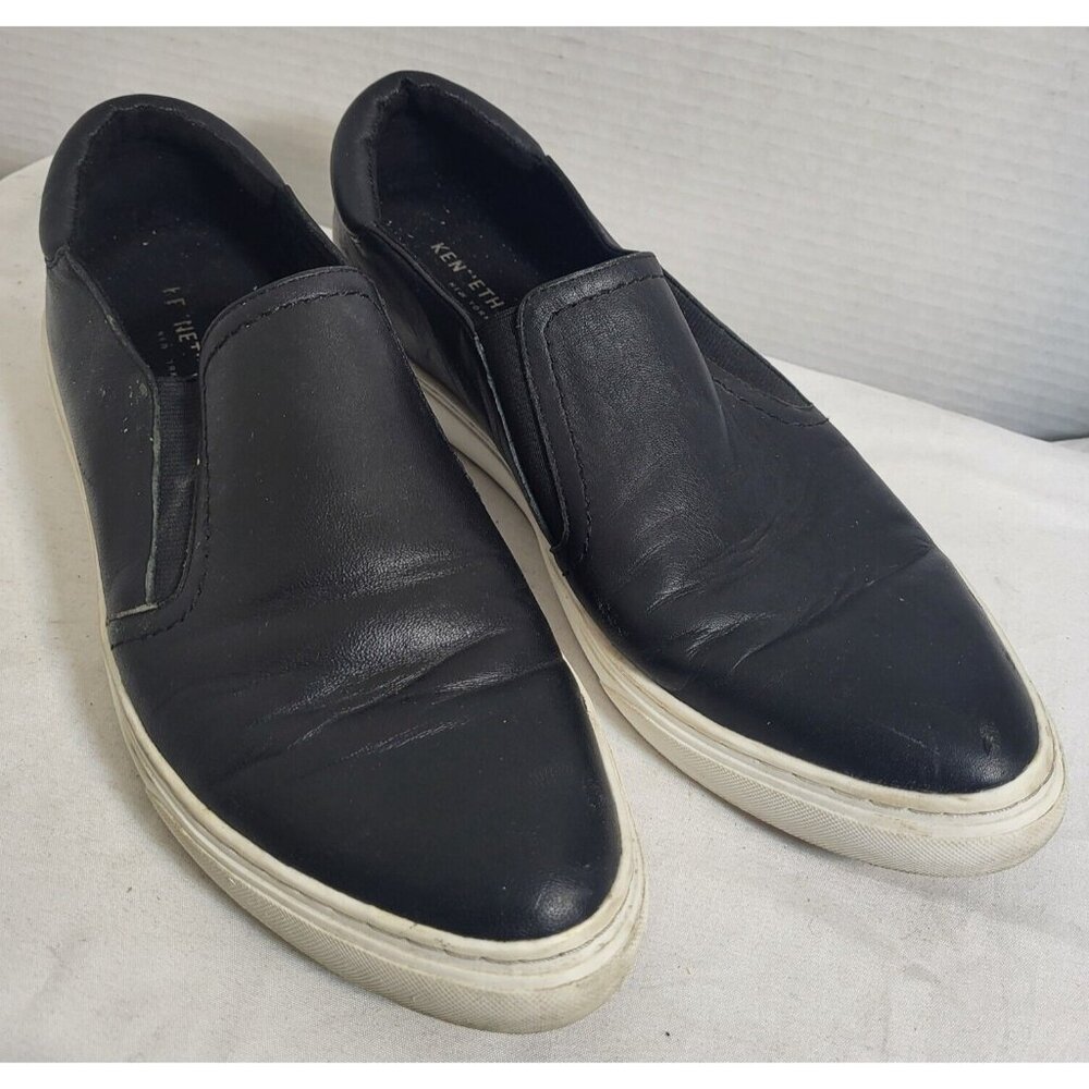 Kenneth Cole Leather Slip-on Sneakers Shoes Black White Sole Size 10 Men's